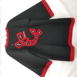 Handsewn Indigenous Wool Tunic Parka Shawl Black w/Red and White Accents Orca alternative image