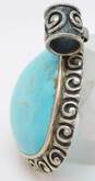 Barse 925 Southwestern Composite Turquoise Cabochon Scrolled Overlay Teardrop Statement Pendant 50.8g image number 2