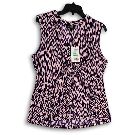 NWT Womens Pink Purple Abstract V-Neck Sleeveless Pullover Blouse Top Sz L image number 1