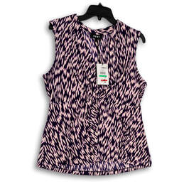 NWT Womens Pink Purple Abstract V-Neck Sleeveless Pullover Blouse Top Sz L