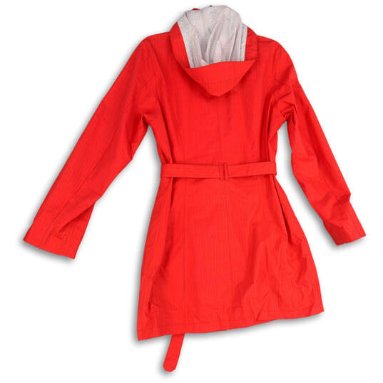 Womens Red Long Sleeve Hooded Belted Full Zip  Rain Jacket Size Medium image number 2