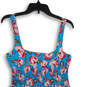 Womens Blue Pink Floral Sleeveless Square Neck Tiered A-Line Dress Size S image number 4