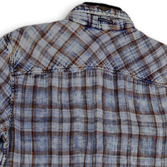 NWT Mens Blue Brown Plaid Short Sleeve Pockets Button-Up Shirt Size Small image number 4