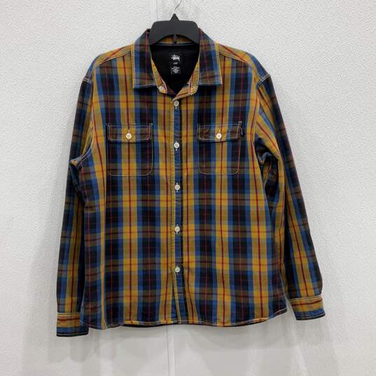 Mens Multicolor Plaid Long Sleeve Chest Pockets Flannel Button-Up Shirt Size XL image number 1