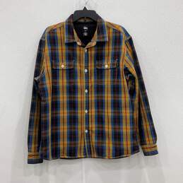 Mens Multicolor Plaid Long Sleeve Chest Pockets Flannel Button-Up Shirt Size XL