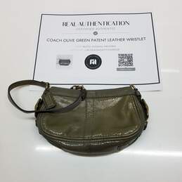 AUTHENTICATED Coach Olive Green Patent Leather Wristlet