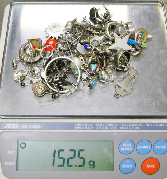 925 Sterling Silver & Stones Scrap Jewelry, 152.5g image number 1