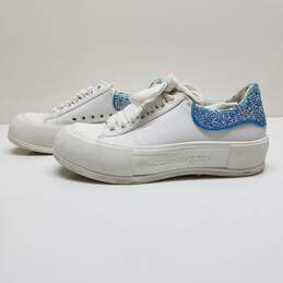 AUTHENTICATED Alexander McQueen White Leather Glitter Embellished Sneakers Size 36.5 alternative image