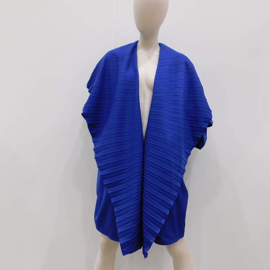 Gianni Versace Blue Wool Pleated Cloak Wrap Top image number 4