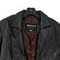 Womens Black Long Sleeve Collared Pockets Leather Jacket Size Large image number 1