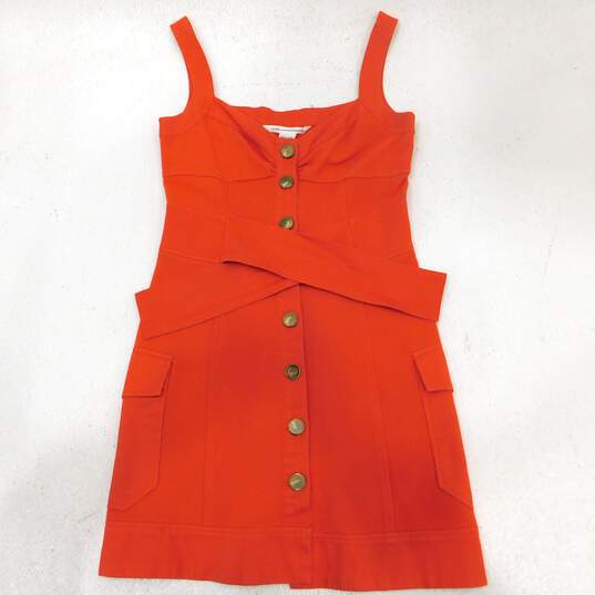 DVF DIANE von FURSTENBERG  SOSIE Orange Sleeveless Button-Down Tie Sash Women's Mini Dress Size 4 with COA image number 5