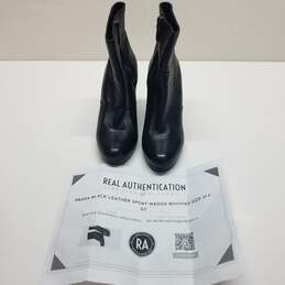 AUTHENTICATED Prada Black Leather Sport Wedge Booties Size 37.5