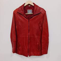 Excelled Collection Women's Red Leather Full-Zip Collared Jacket Size M