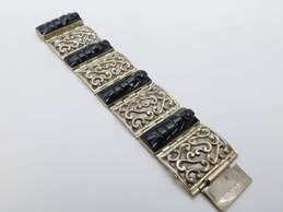 Vintage Mexican Modernist 925 Black Enamel Warrior Mask Scroll Panel Bracelet 97.9g alternative image
