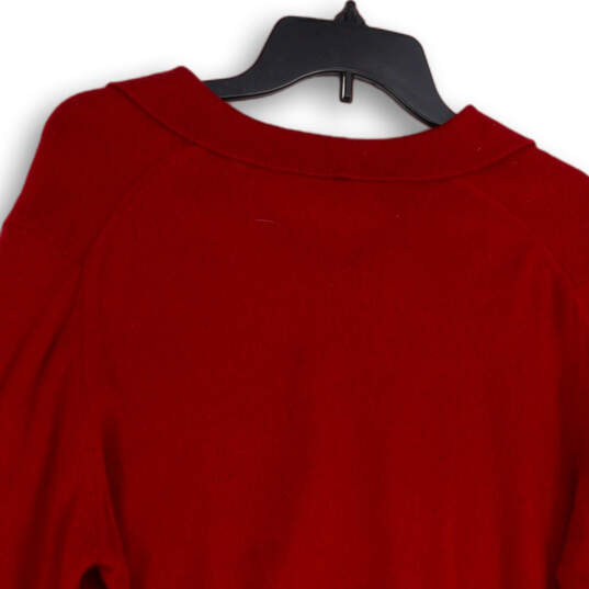 Womens Red Knitted Long Sleeve Spread Collar Pullover Sweater Size XL image number 4
