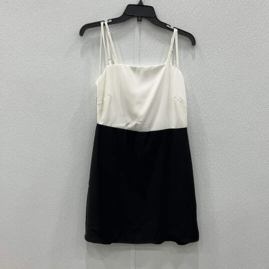 NWT Womens White Black Adjustable Strap Back Zip Mini Dress Size Medium image number 1