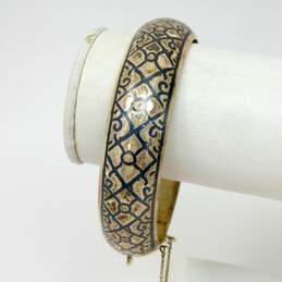 Artisan 925 Niello Etched Black Enamel Scroll Lattice Dome Hinge Bangle Bracelet alternative image