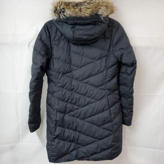 Marmot Fur Trim Hooded Full-Zip Black Puffer Jacket S/P image number 2