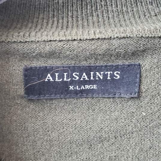 AllSaints 1/4 Zip Up Dark Green Wool Pullover Sweatshirt Size XL image number 3