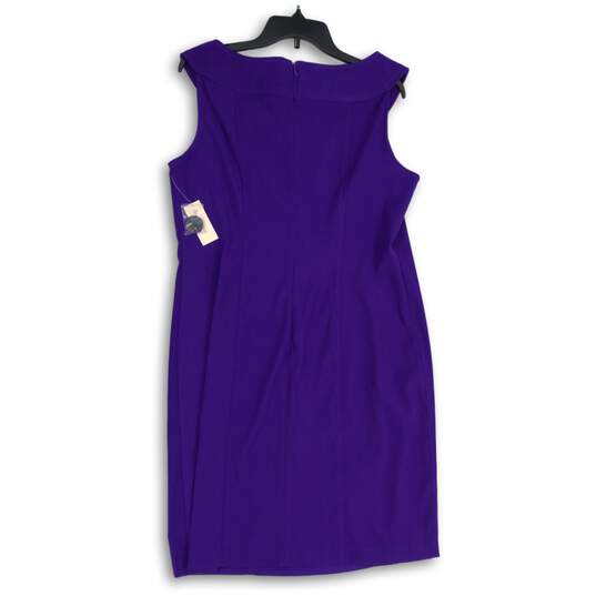 NWT Dressbarn Womens Purple Round Neck Sleeveless Back Zip Sheath Dress Size 16 image number 2