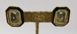 Vintage DS Co Daniel Swarovski Crystal Gold Tone & Black Enamel Clip-On Earrings 21.4g alternative image