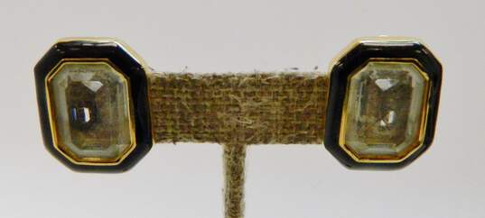 Vintage DS Co Daniel Swarovski Crystal Gold Tone & Black Enamel Clip-On Earrings 21.4g image number 2