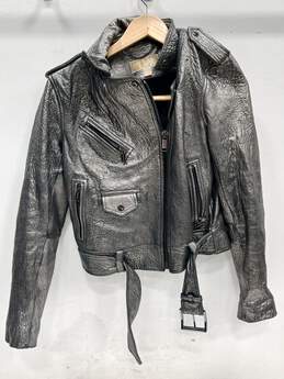 Michael Kors Women's Metallic Leather Moto Jacket Size M