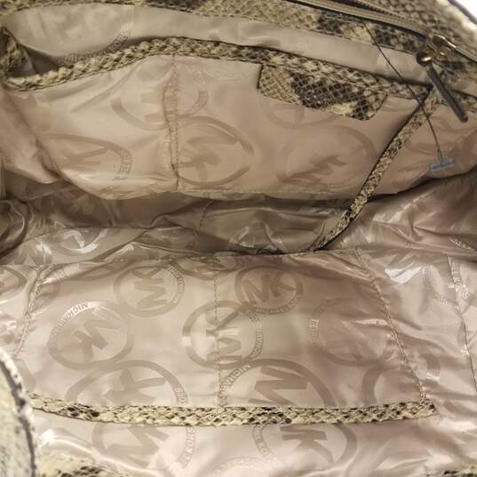 Michael Kors Leather Snake Embossed Hobo Shoulder Bag Beige image number 5