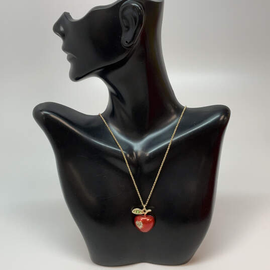 Designer Betsey Johnson Gold-Tone Red Apple Back To School Pendant Necklace image number 1