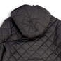 Womens Black Long Sleeve Button Front Hooded Quilted Jacket Size Large image number 2