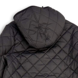 Womens Black Long Sleeve Button Front Hooded Quilted Jacket Size Large alternative image