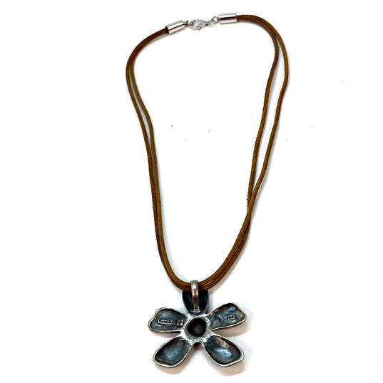 Designer Silpada 925 Sterling Silver Leather Cord Flower Pendant Necklace image number 2