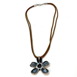 Designer Silpada 925 Sterling Silver Leather Cord Flower Pendant Necklace alternative image