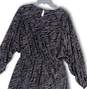 Womens Gray Black Animal Print Key Holeback Long Sleeve Mini Dress Size L image number 4