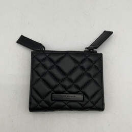 Womens Black Leather Quilted Multiple Card Holder Zipper Bi-Fold Wallet