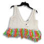 NWT Womens White Crochet Sleeveless Wide Strap Fringe Crop Top Size S image number 4