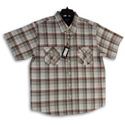 NWT Mens Brown Plaid Spread Collar Flap Pocket Button-Up Shirt Size 2X