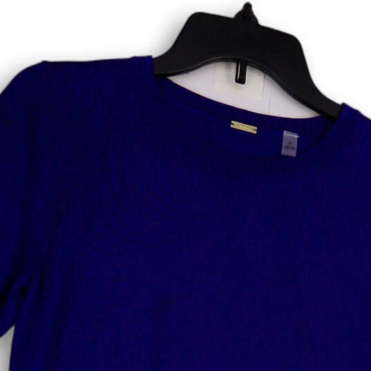 Womens Blue Round Neck Short Sleeve Stretch Pullover T-Shirt Size M image number 3