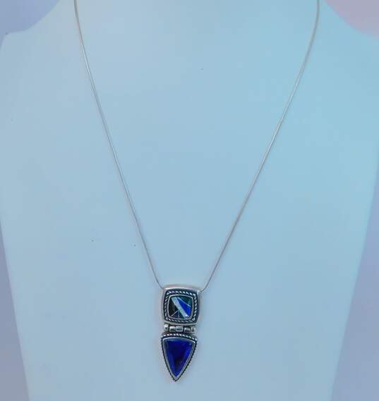 Carolyn Pollack 925 Lapis Onyx Malachite Mother Of Pearl Inlay Pendant Necklace 14.0g image number 1