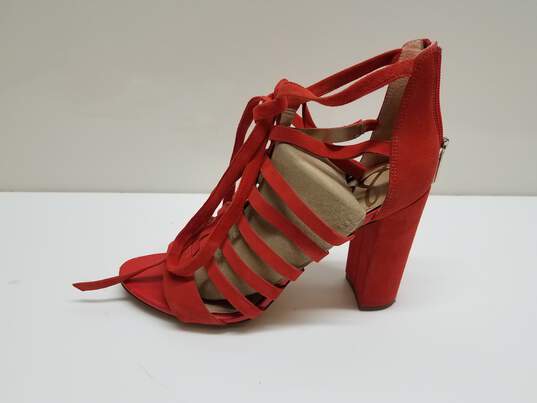 Sam Edelman Red Suede Gladiator Block Heel Sandals Womens Size 9 image number 3