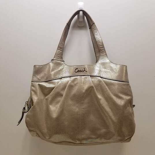 COACH F16312 Gold Metallic Leather Shoulder Hobo Tote Bag image number 1