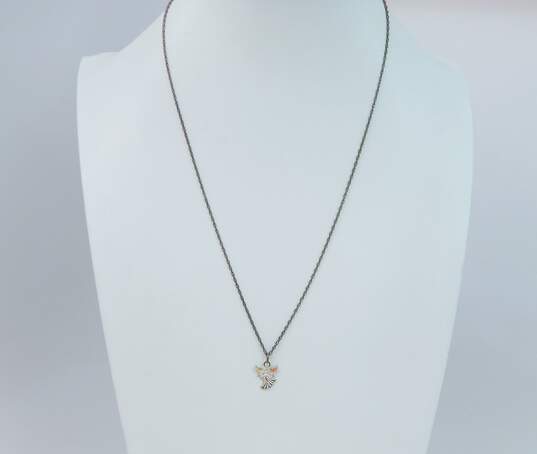 12K Black Hills Gold & 925 Sterling Silver Angel Pendant Necklace 1.8g image number 1