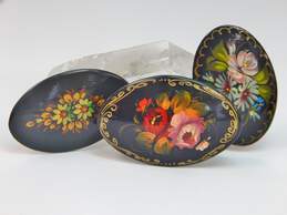 Vintage Russian Hand Painted Floral Brooches 16.0g