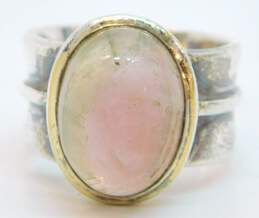 Artisan 925 & Vermeil Accent Pink Tourmaline Oval Cabochon Ridged Wide Band Ring For Repair 12.7g alternative image