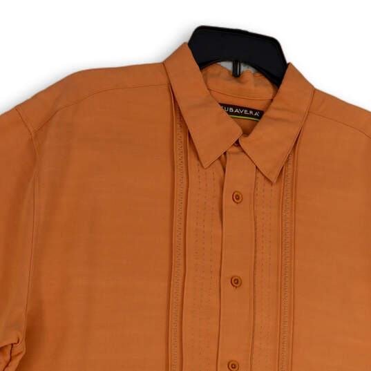 Mens Orange Short Sleeve Regular Fit Collared Button-Up Shirt Size X-Large image number 3