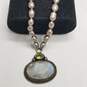 Sterling Silver FW Pearl Chalcedony Peridot Pendant 15.5" Choker 34.1g image number 3
