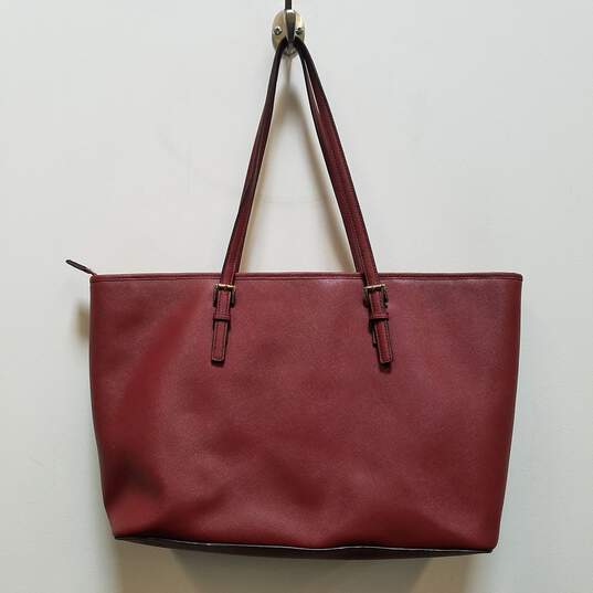 Buy the Large Leather Tote Burgundy | GoodwillFinds
