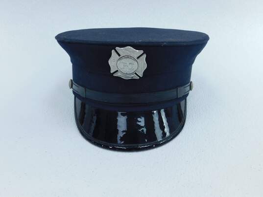 Vintage MIDWAY Cap Co DRESS CAP HAT Fire Department Size 71/8 black W/ Badge image number 1