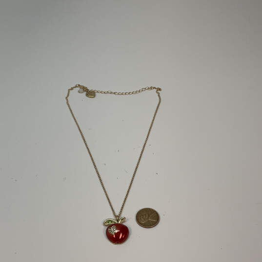 Designer Betsey Johnson Gold-Tone Red Apple Back To School Pendant Necklace image number 2
