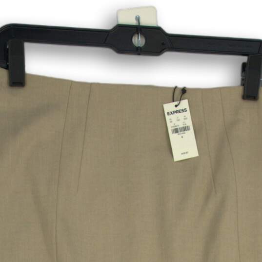 NWT Womens Tan Flat Front Knee Length Back Zip Straight & Pencil Skirt Size 4 image number 3